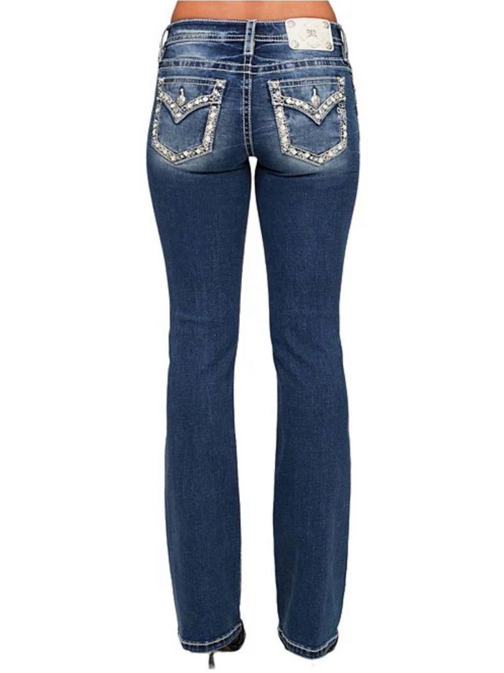 Miss Me Dark Blue Embellished Bootcut Jeans with Gold Accents
